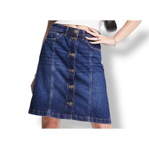 River Island Button Front Up Denim Skirt Blue Knee Length medium dark Wash
